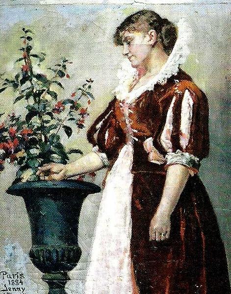 jenny nystrom flicka vid blomsterurna oil painting image